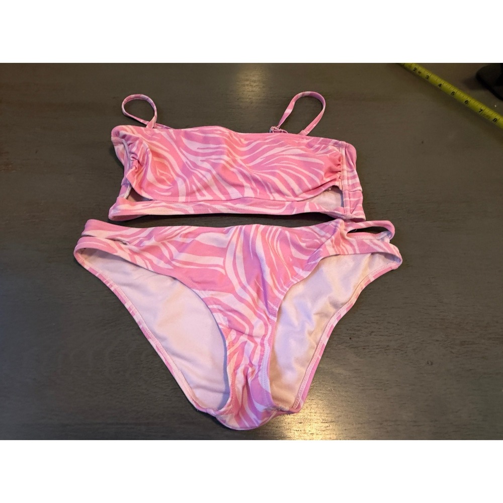 Cynthia Rowley Pink Zebra Print Two Piece Bikini Set Cut Out Size L/G